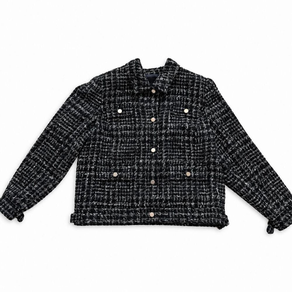 Jones New York Signature Black White Tweed Boucle Jacket Button Front XL